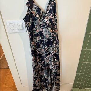 Vici Asymmetrical Floral Dress in Navy and Pink